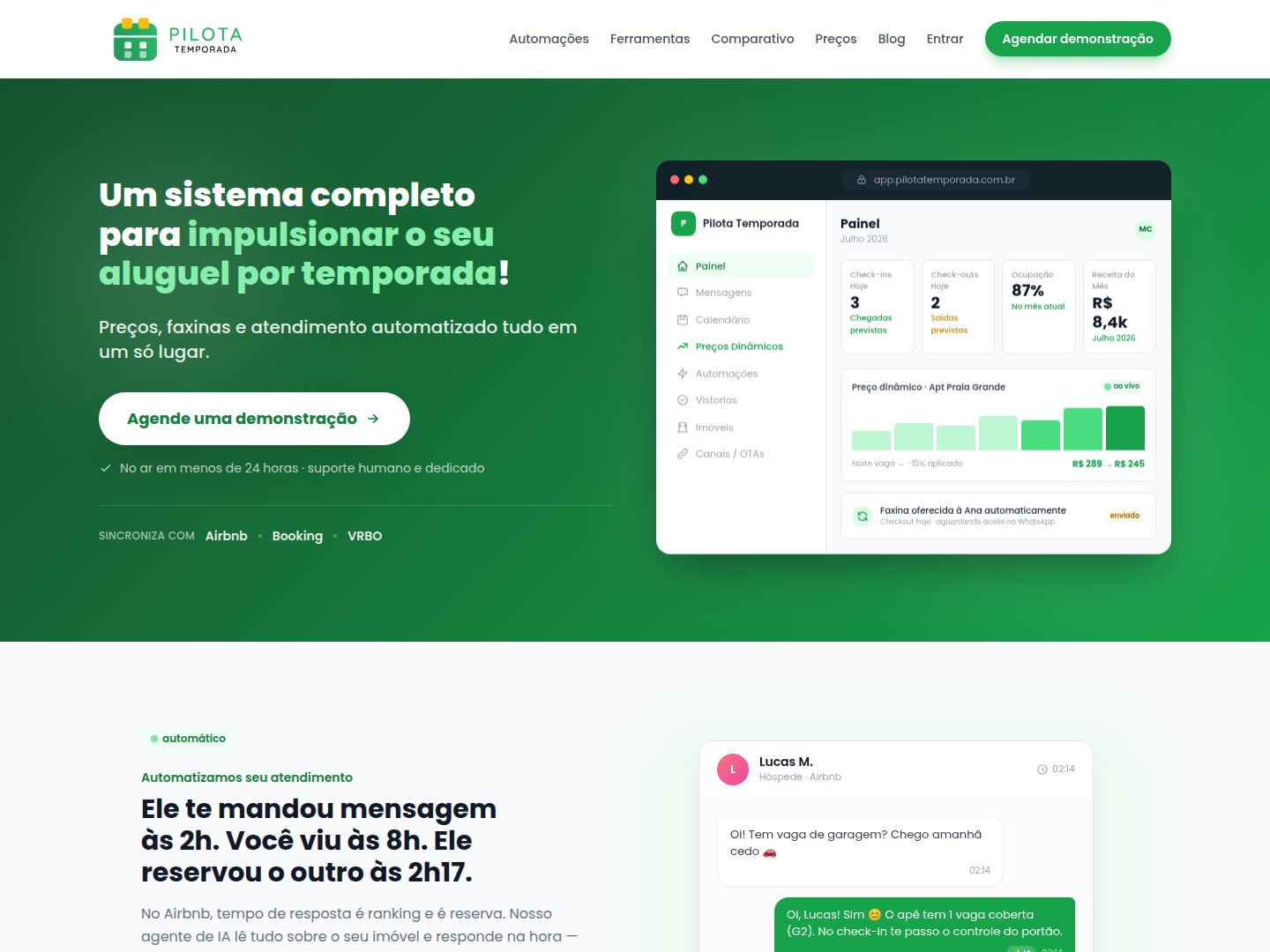 Home do Pilota Temporada, sistema para aluguel por temporada